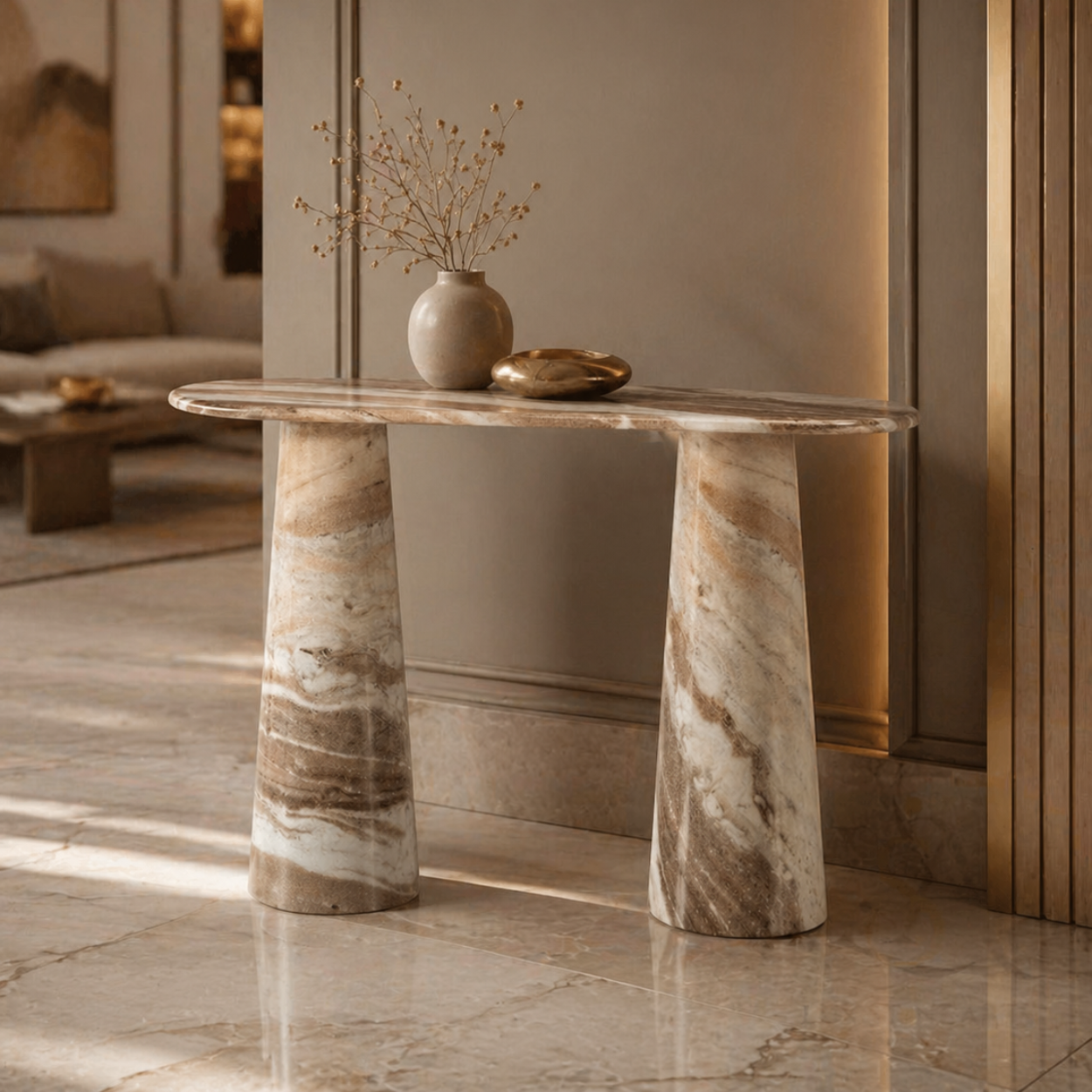 Brown Fusion Marble Top Console Table
