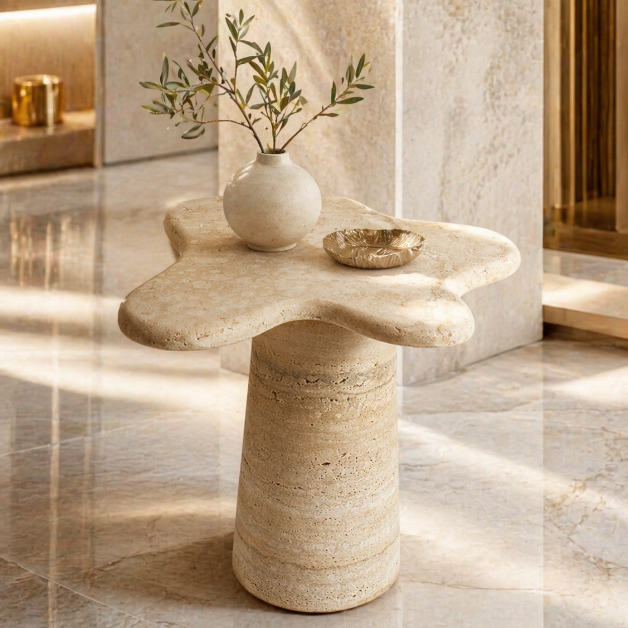 Star Travertine Marble Side Table