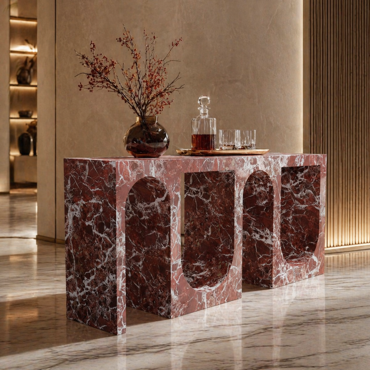 Viscara Red Imported Marble Console