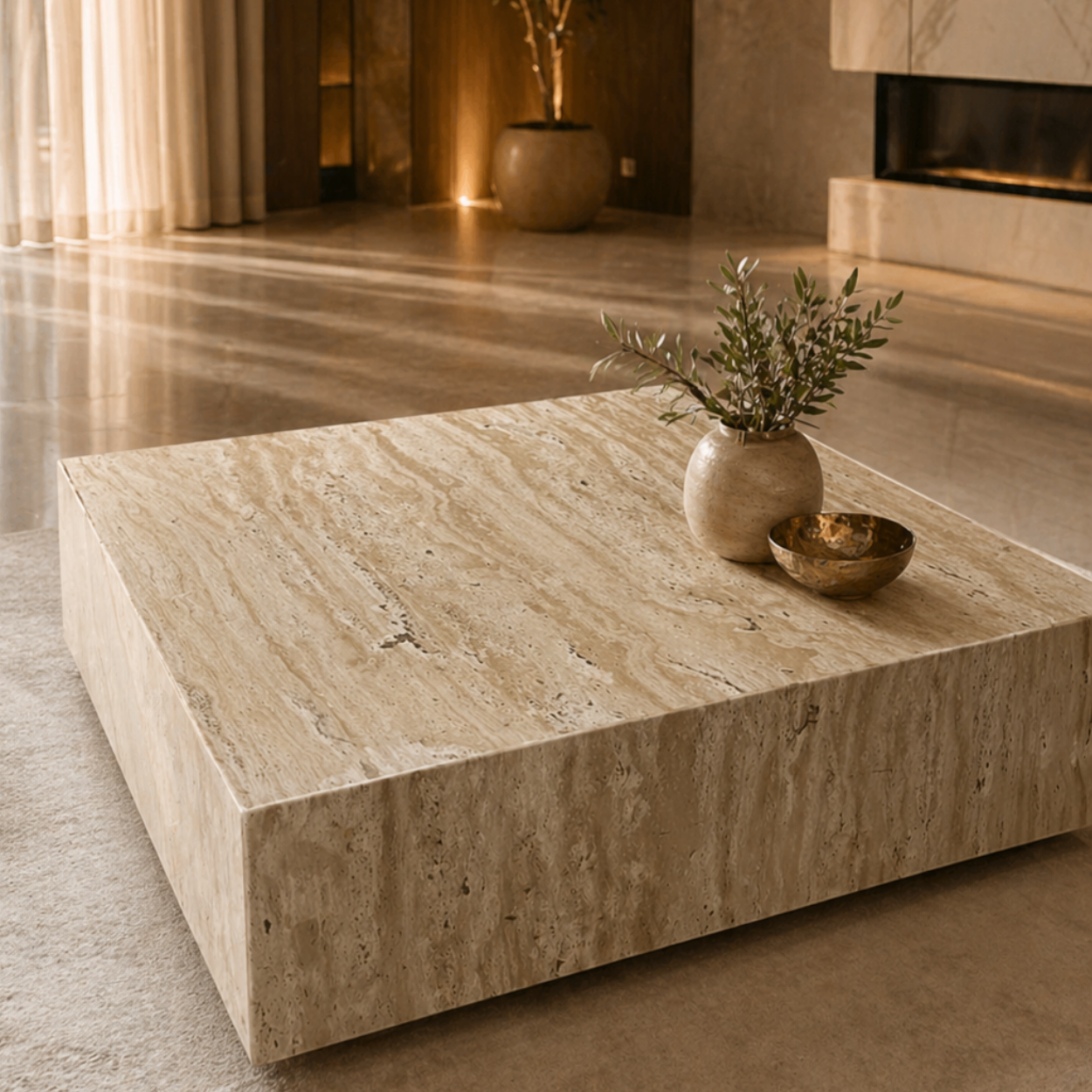 Squera Beige Travertine Centre Table