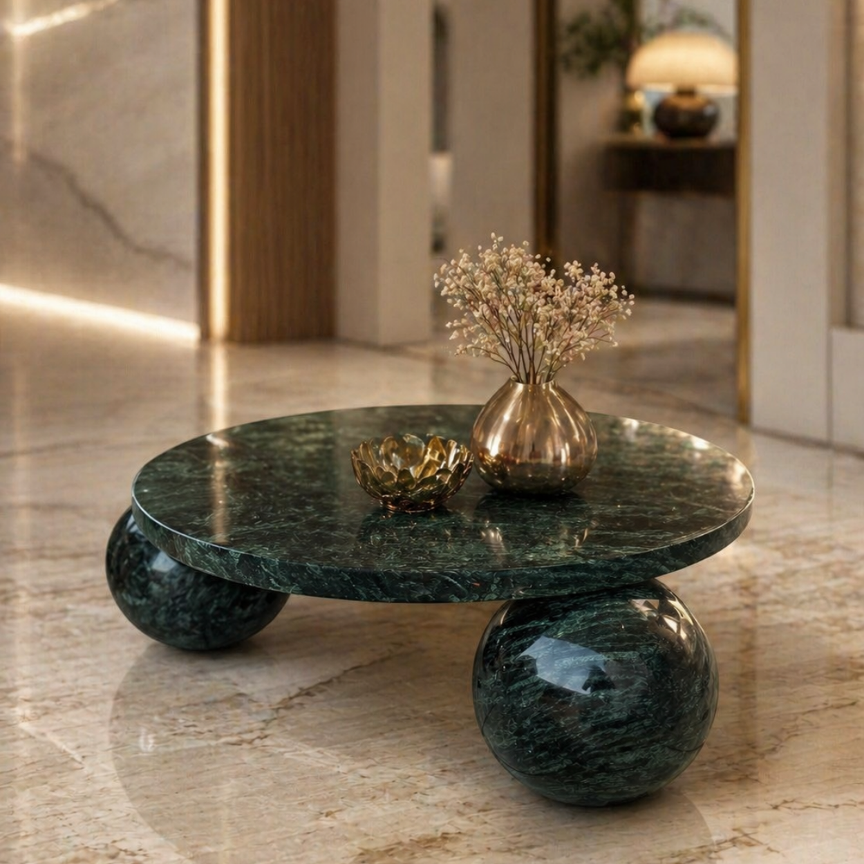 Trinity Sphere Green Marble Centre Table