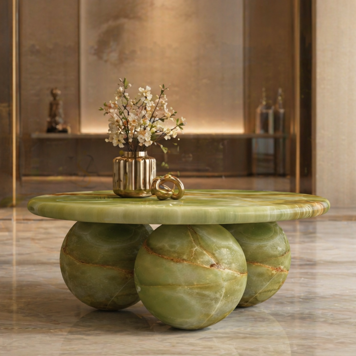 Trinity Sphere Green Onyx Centre Table