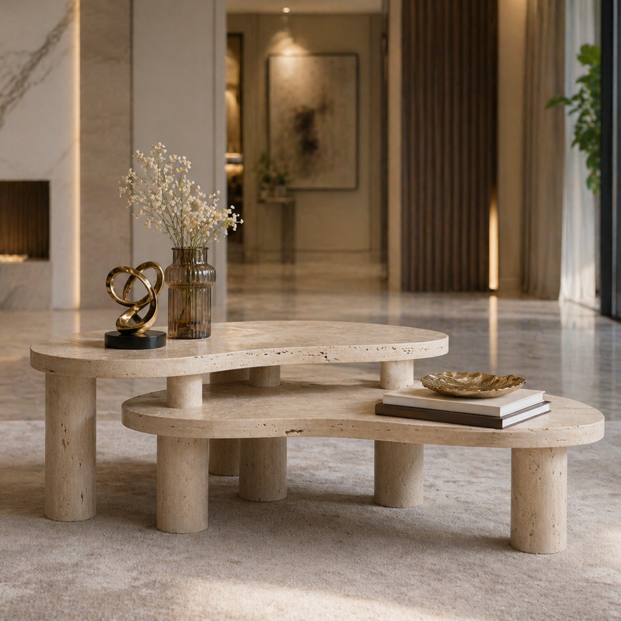 Duet Traventino Marble Coffee Table