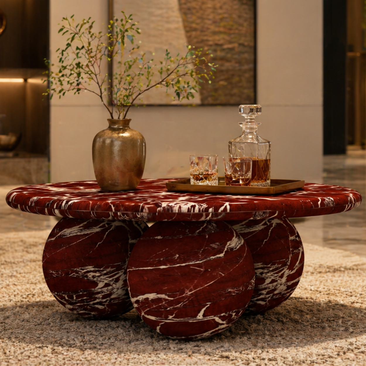 Trinity Sphere Red Levanto Marble Centre Table