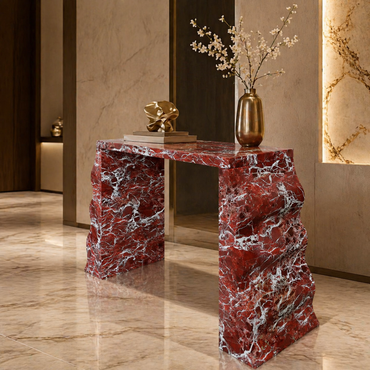 Rafat Red Marble Console Table