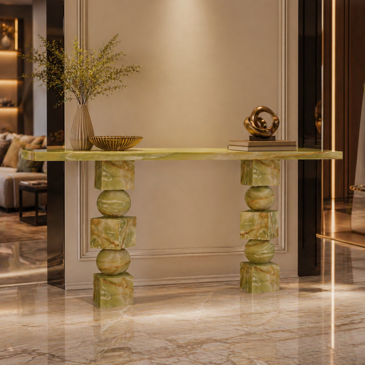Luxury Onyx Marble Console Table